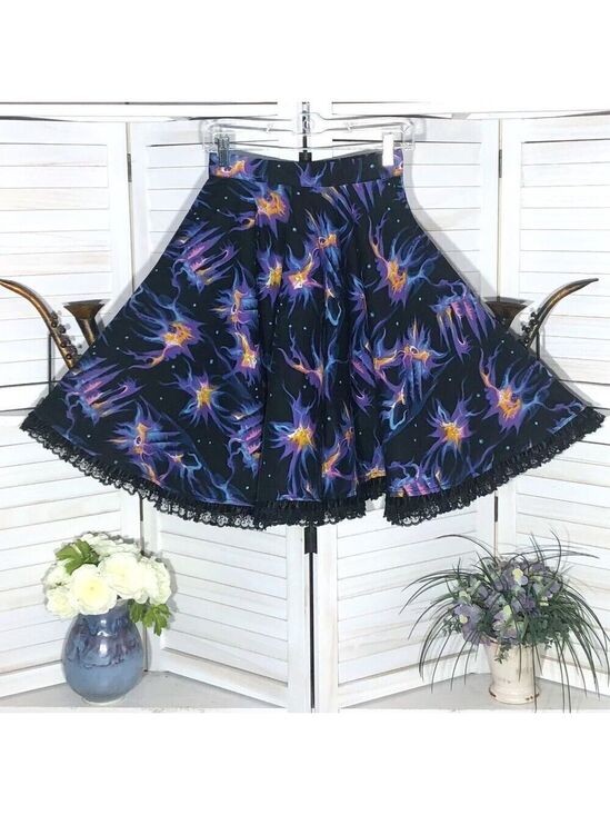 Vintage Dresses & Skirts - Vintage Y2K Gypsy Skirt Stars Circle Lace Purple Black XS Small